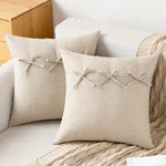 EMEMA Linen Pillow Covers 18x18 Throw Pillow Covers Decorative Bow Pillow Cases Lace-up Pillowcases with Elegant Square Cushion Cases 2 Pack