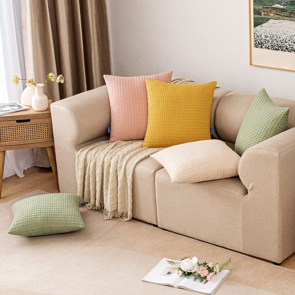 EMEMA Decorative Pillow Covers Waffle Weave Cotton Pillow Cases Soft Cushion Covers for Bed Couch Sofa 2 Pack