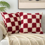 EMEMA Decorative Throw Pillow Covers Checkered Plush Luxury Pillow Shams Faux Fur Soft Pillowcases Square Cushion Covers for Couch 2 Pack