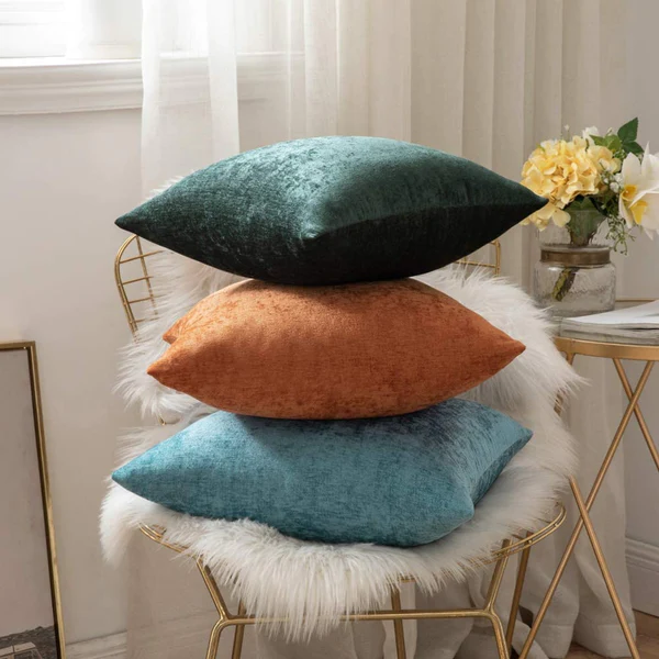 EMEMA Chenille Throw Pillow Covers Decorative Pillowcase Soft Solid Cushion Case for Couch Sofa Bedroom 2 Pack
