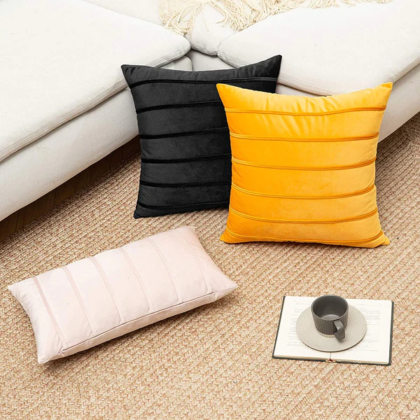 MIULEE Decorative Velvet Throw Pillow Covers Soft Solid Pillowcases Striped Lumbar Square Cushion Covers 2 Pack
