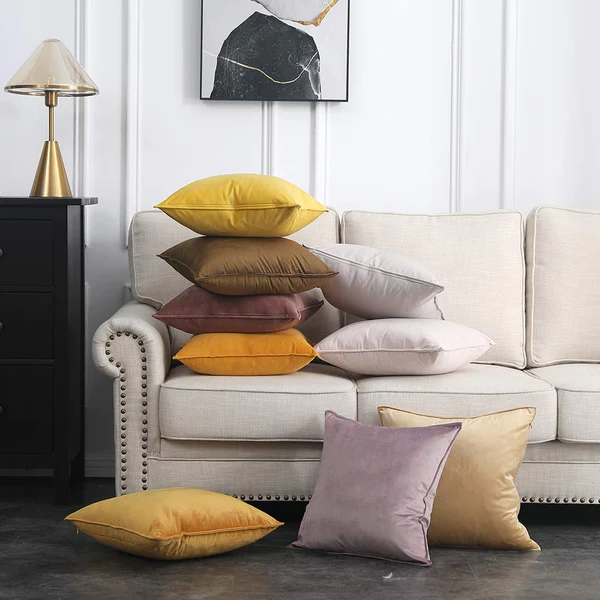 Miulee Flanged Velvet Throw Pillow Cover Soft Soild Square Decorative Cushion Case 2 Pack.